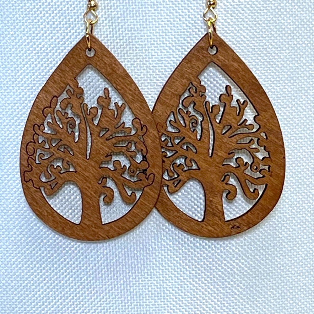Wooden Tree Cutout Earrings